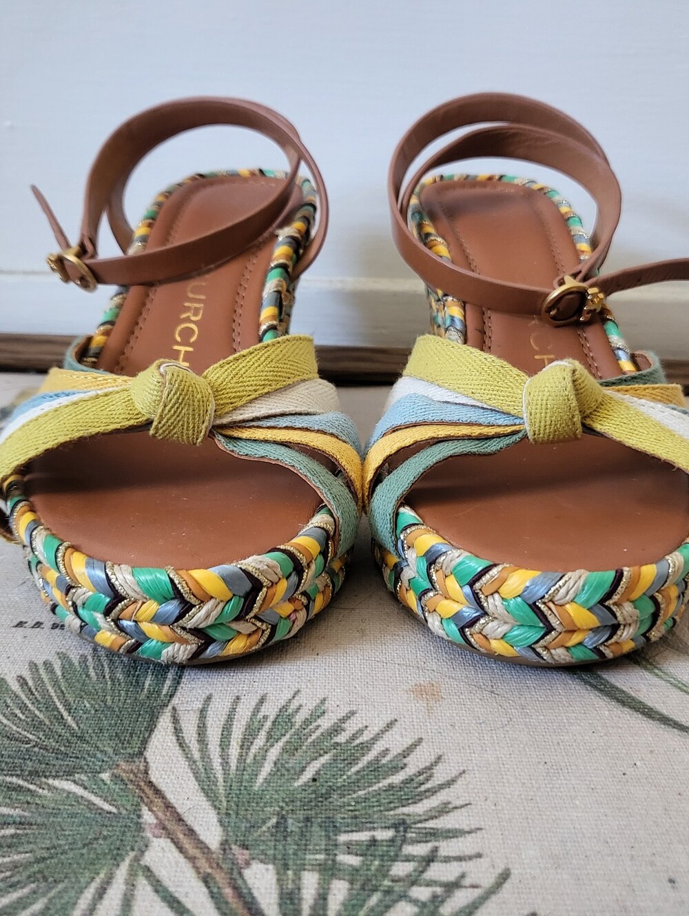 Tory Burch Strappy Leather Woven Wedge Heels Sandals Multicolor Size 6 - Picture 5 of 8